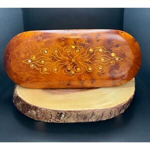 Vintage Handmade Moroccan Burl Wooden Jewelry Box with Mother of Pearl Inlay